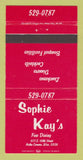 Matchbook Cover - Sophie Kay's Restaurant Hales Corners WI 30 Strike