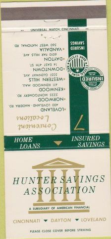 Matchbook Cover - Hunter Savings Assn Banking Dayton OH 30 Strike