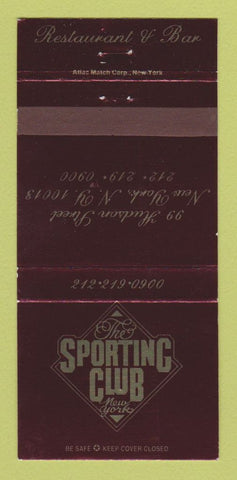 Matchbook Cover - The Sporting Club New York City 30 Strike