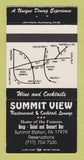 Matchbook Cover - Summit View Restaurant Summit Station PA #1 30 Strike