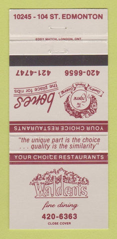 Matchbook Cover - Walden's Restaurant Edmonton AB 30 Strike