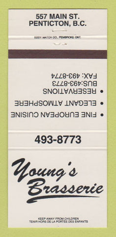 Matchbook Cover - Young's Brasserie Penticton BC 30 Strike