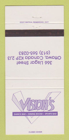 Matchbook Cover - Vision's Dance Bar Restaurant Ottawa ON 30 Strike