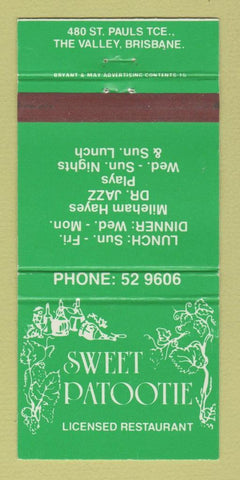 Matchbook Cover - Sweet Patootie Restaurant Valley Brisbane Australia 30 Strike