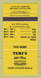 Matchbook Cover - Teri's Subs n Pizza Peterborough ON 30 Strike
