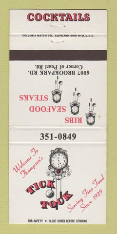 Matchbook Cover - Tick Tock Restaurant Cleveland OH 30 Strike