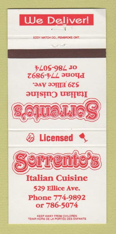 Matchbook Cover - Sorrento's Italian Restaurant Winnipeg MB #2 30 Strike