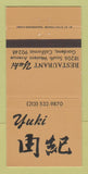 Matchbook Cover - Restaurant Yuki Gardena CA 30 Strike