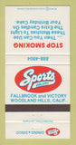 Matchbook Cover - Sports Gallery Woodland Hills CA restaurant  30 Strike