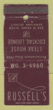 Matchbook Cover - Russell's Restaurant Detroit MI WORN 30 Strike