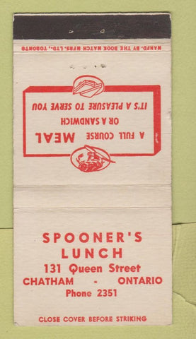 Matchbook Cover - Spooner's Lunch Chatham ON WEAR 30 Strike