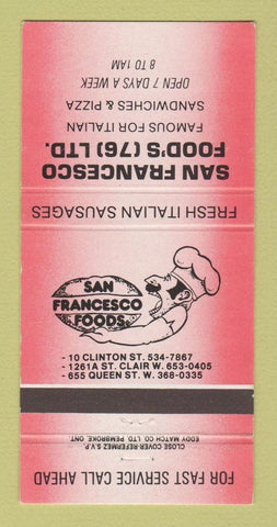Matchbook Cover - San Francesco Food's Toronto ON 30 Strike