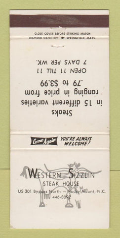 Matchbook Cover - Western Sizzlin Steak House Rocky Mount NC 30 Strike
