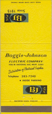 Matchbook Cover - Boggis Johnson Electric Milwaukee WI 30 Strike