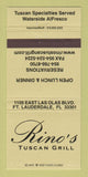 Matchbook Cover - Rino's Tuscan Grill Fort Lauderdale FL 30 Strike