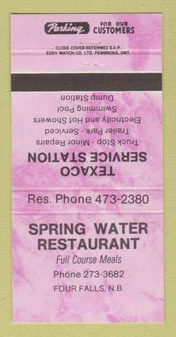 Matchbook Cover - Spring Water Restaurant Texaco oil gas Four Falls NB 30 Strike