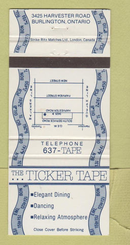 Matchbook Cover - Ticker Tape Restaurant Burlington ON WEAR 30 Strike
