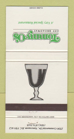 Matchbook Cover - Tommy O's Restaurant Vancouver BC 30 Strike
