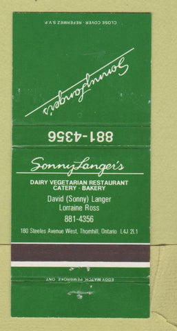 Matchbook Cover - Sonny Langer's Restaurant Thornhill ON 30 Strike
