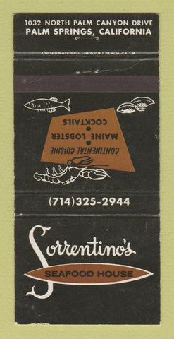 Matchbook Cover - Sorrentino's Restaurant Seafood Palm Springs CA WEAR 30 Strike
