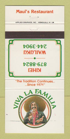 Matchbook Cover - Viva La Familia Kihei Wailuku Hawaii Maui 30 Strike