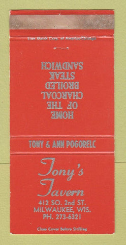 Matchbook Cover - Tony's Tavern Milwaukee WI WEAR 30 Strike
