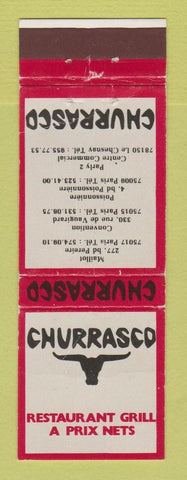 Matchbook Cover - Churrasco Restaurant Paris France