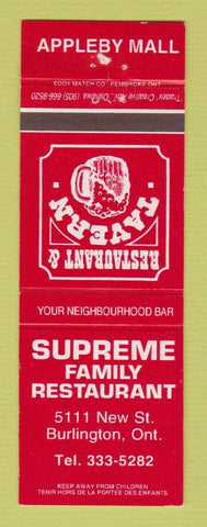 Matchbook Cover - Supreme Family Restaurant Burlington ON