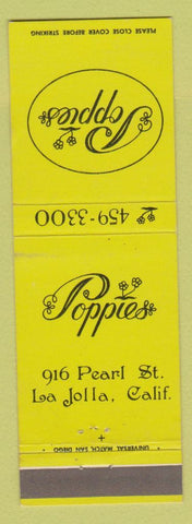 Matchbook Cover - Poppies Restaurant La Jolla CA