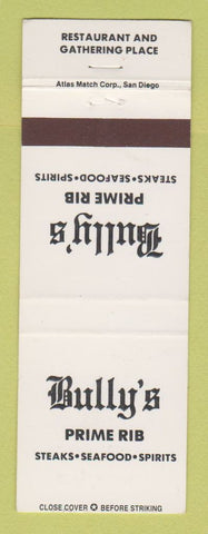 Matchbook Cover - Bully's Prime Rib Del Mar San Diego La Jolla CA