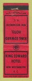 Matchbook Cover - King Edward Hotel New Westminster BC