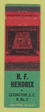 Matchbook Cover - HF Hendrix Grocery Lexington SC oil gas