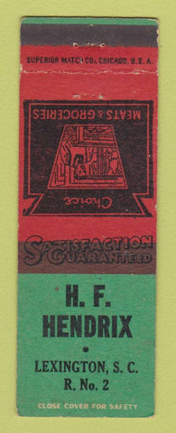 Matchbook Cover - HF Hendrix Grocery Lexington SC oil gas