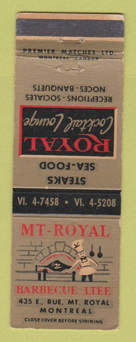 Matchbook Cover - Mount Royal BBQ Montreal QC