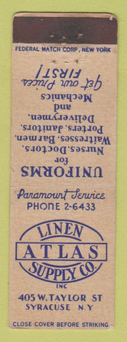 Matchbook Cover - Atlas Linen Supply Syracuse NY FEDERAL LONG WEAR