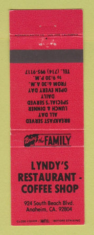 Matchbook Cover - Lyndy's Restaurant Anaheim CA