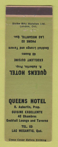 Matchbook Cover - Queens Hotel Lac Megantic QC