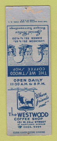 Matchbook Cover - Westwood Coffee Shop Baltimore? MD? SAMPLE WEAR