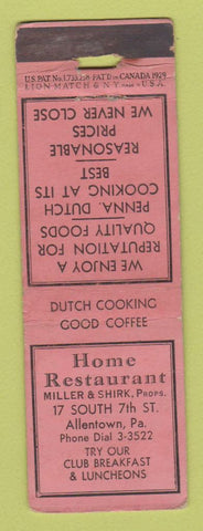 Matchbook Cover - Hotel Restaurant Allentown PA Lion Canada 1929 POOR