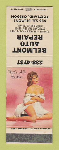 Matchbook Cover - Belmont Auto Repair Portland OR pinup