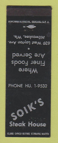 Matchbook Cover - Soik's Steak House Milwaukee WI