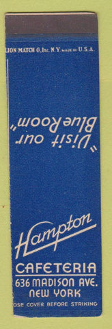 Matchbook Cover - Hampton Cafeteria New York City SAMPLE MISCUT TRIMMED
