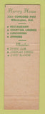 Matchbook Cover - Harvey House Restaurant Wilmington DE