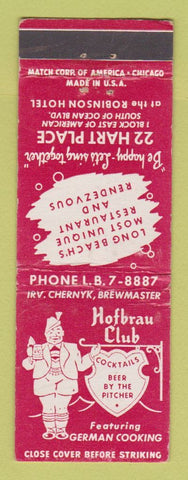 Matchbook Cover - Hofbrau Club German Long Beach CA WEAR
