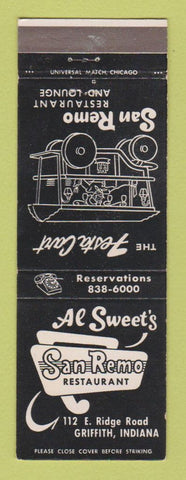 Matchbook Cover - Al Sweet's San Remo Restaurant Griffith IN