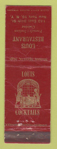 Matchbook Cover - Louis Restaurant New York City WORN