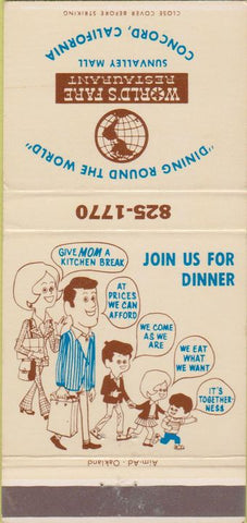 Matchbook Cover - World's Fare Restaurant Concord CA 30 Strike