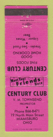 Matchbook Cover - Century Club Miamisburg OH