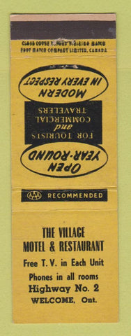 Matchbook Cover - Village Motel Restaurant Welcome ON