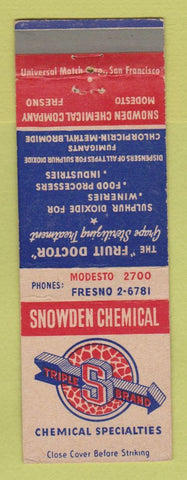 Matchbook Cover - Snowden Chemical Modesto Fresno CA